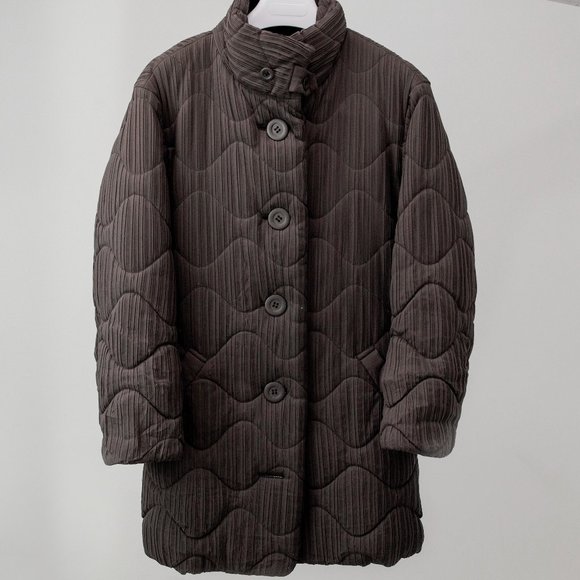 Issey Miyake Taupe Pleated Quilted Coat - Picture 1 of 10